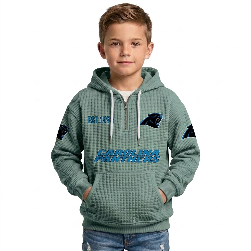 Carolina Panthers EST 1993 Printed Quarter Zip Waffle Football Fan Hoodie For Kids