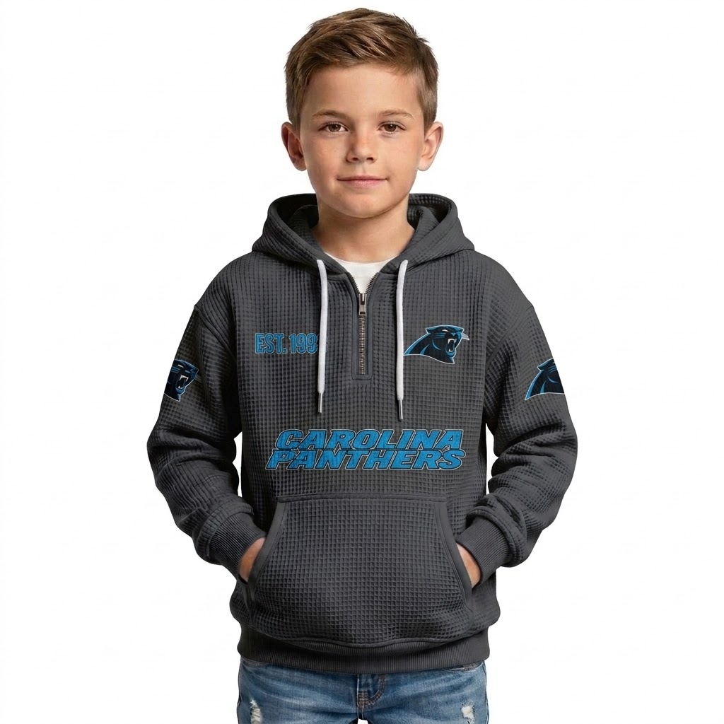 Carolina Panthers EST 1993 Printed Quarter Zip Waffle Football Fan Hoodie For Kids