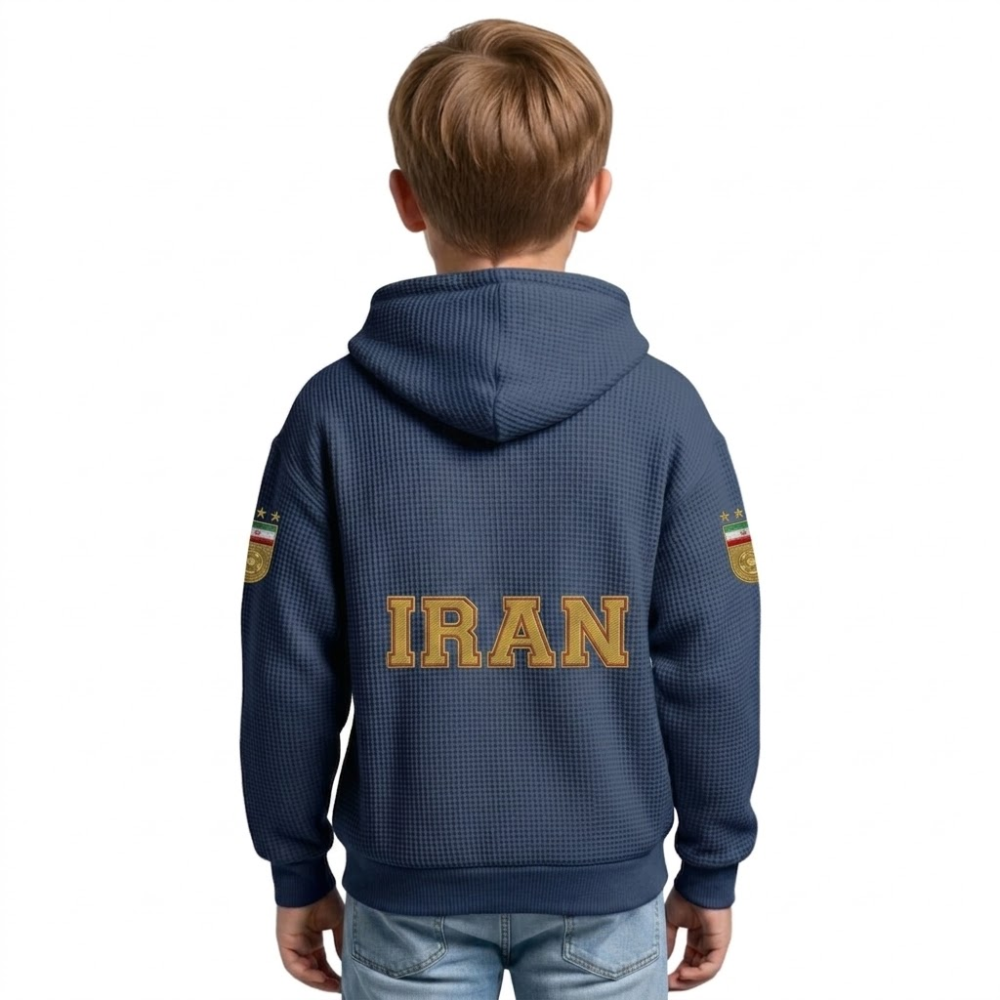 FIFA 2026 Iran Printed Waffle Quarter Zip Football Fan Hoodie For Kids