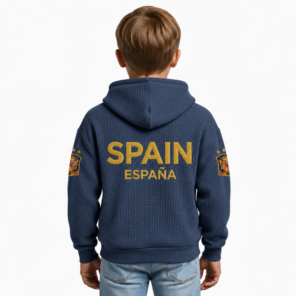 FIFA 2026 Spain Printed Waffle Quarter Zip Football Fan Hoodie For Kids