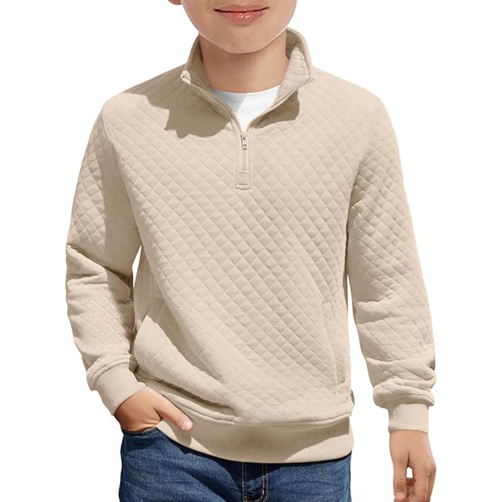 Kids Boys Quilted Sweatshirt with Quarter Zip Long Sleeves