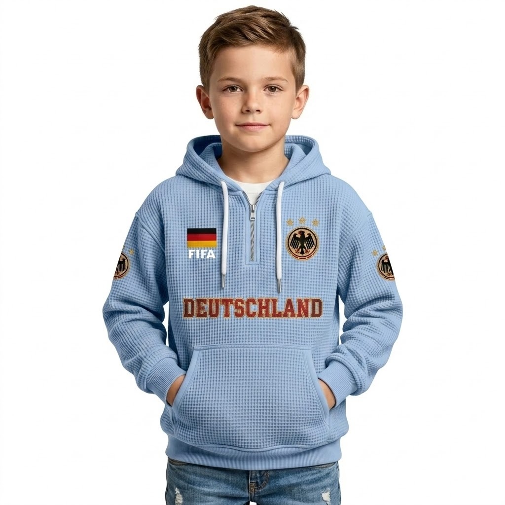 FIFA 2026 Germany Printed Waffle Quarter Zip Football Fan Hoodie For Kids