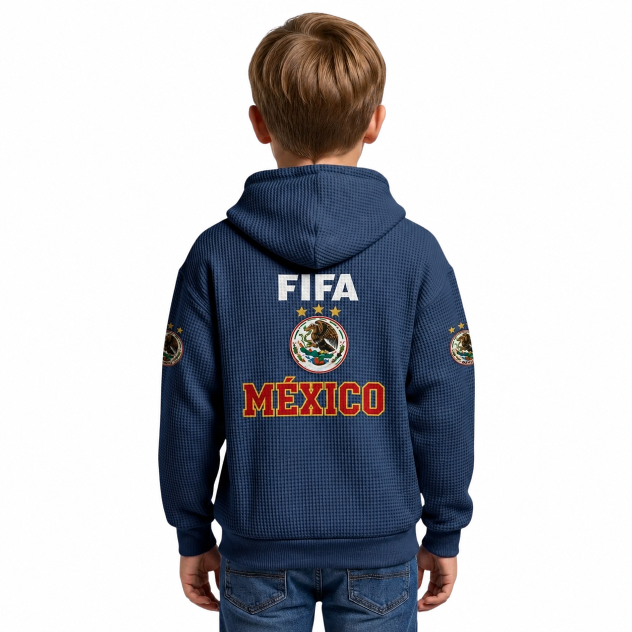 FIFA 2026 Mexico Printed Waffle Quarter Zip Football Fan Hoodie For Kids
