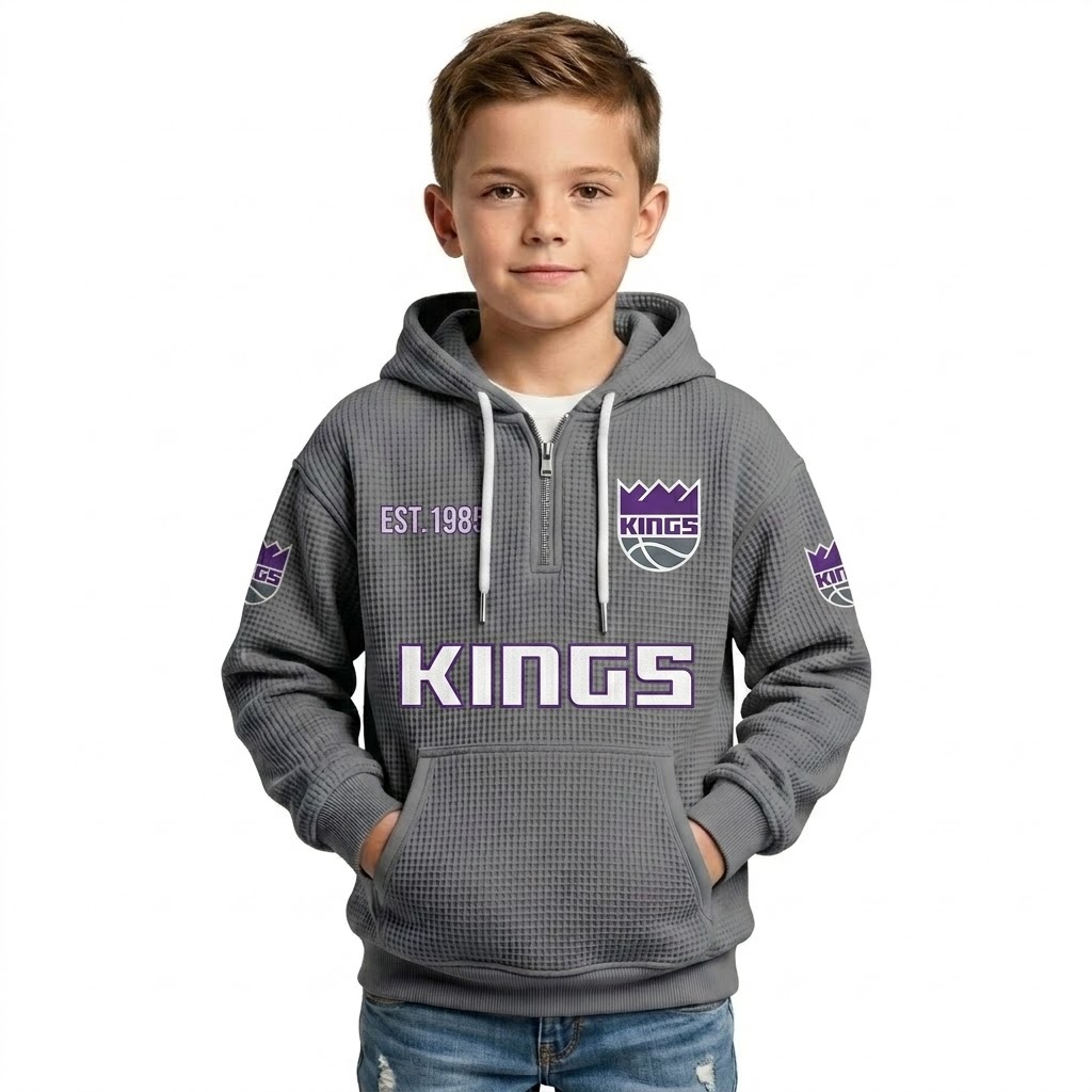 Sacramento Kings EST 1948 Printed Waffle Quarter Zip Basketball Fan Hoodie For Kids