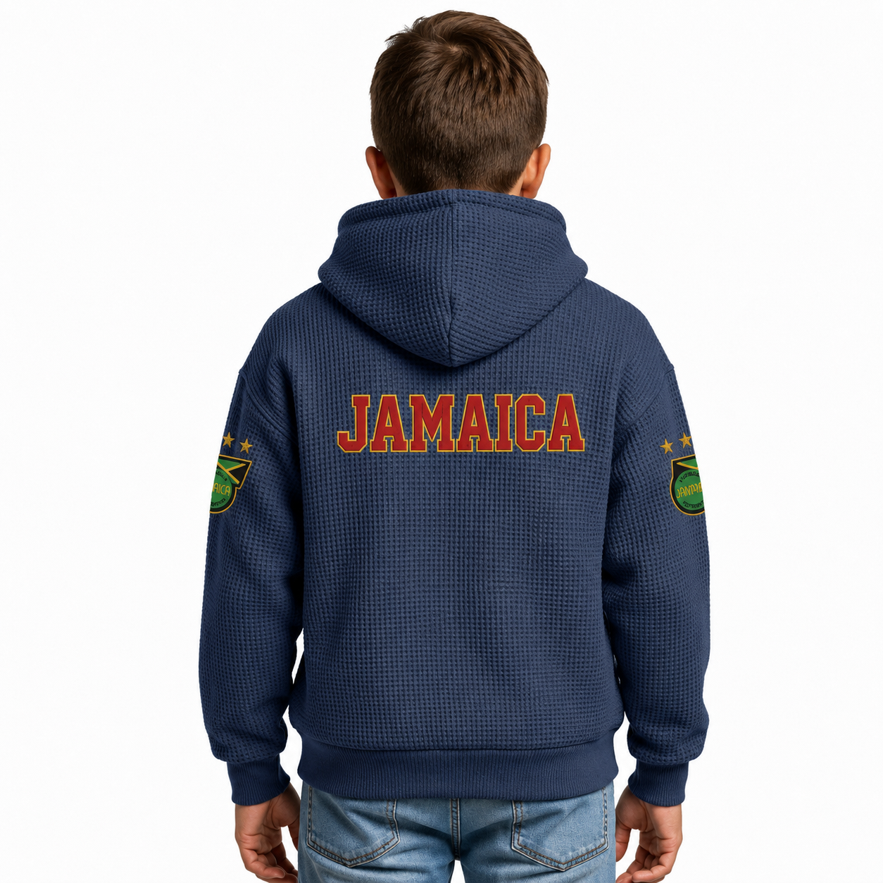 FIFA 2026 Jamaica Printed Waffle Quarter Zip Football Fan Hoodie For Kids