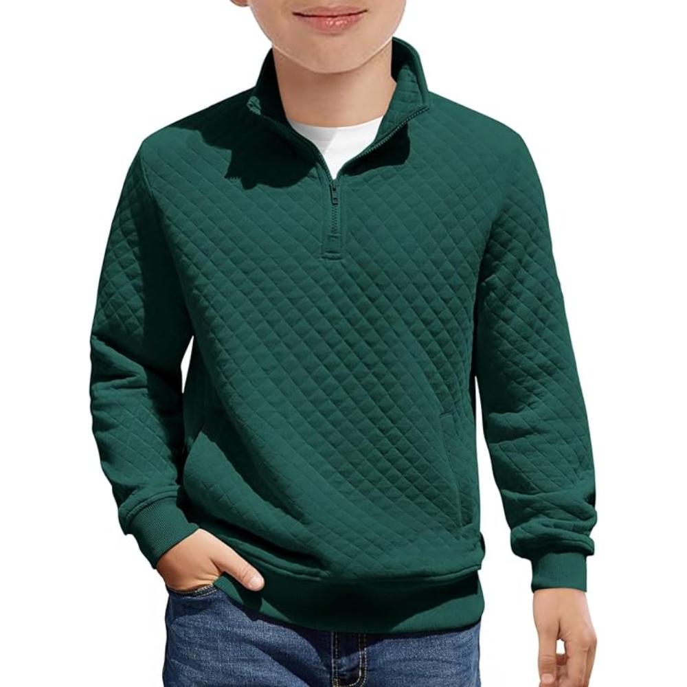 Kids Boys Quilted Sweatshirt with Quarter Zip Long Sleeves