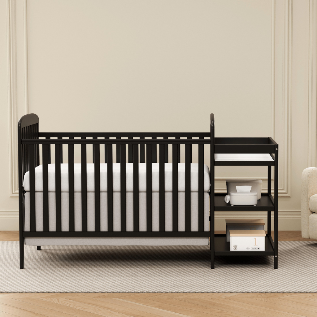 3 In 1 Convertible Crib With Changing Table Storage Shelves For Babies