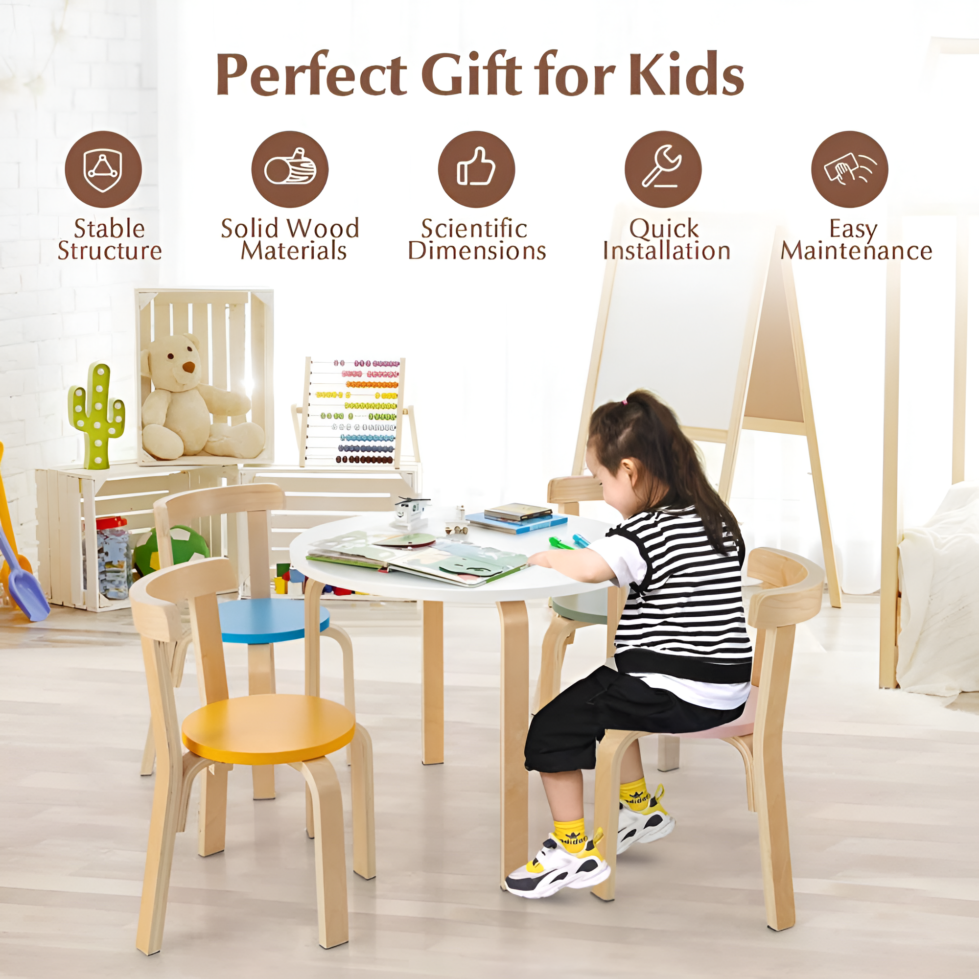 5 Piece Kids Wooden Curved Activity Table Chair Set
