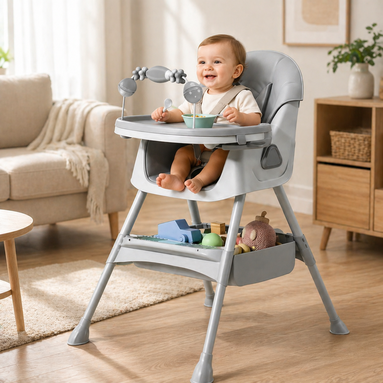 3 In 1 Baby High Chair Foldable Portable Convertible With Five Point Snap Button Gifts For Kids