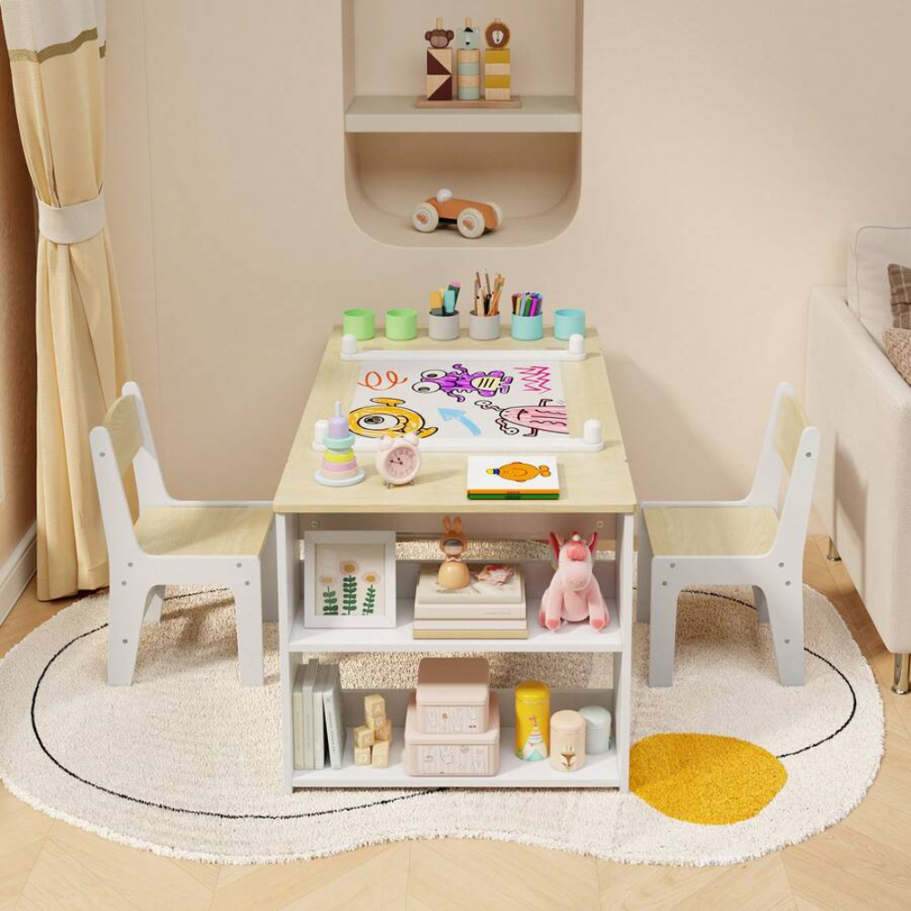 Multipurpose Kids Play Table And Chair Set With Built In Storage Shelves