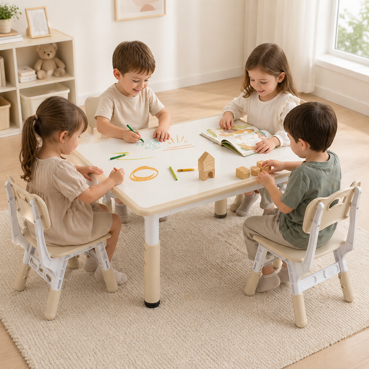 Table Chair Set Adjustable Height Graffiti Desktop Plastic For Kids