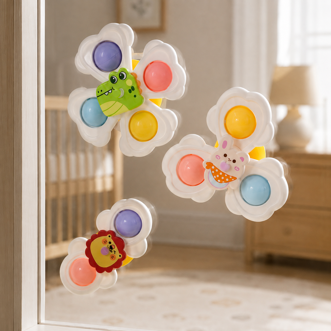 Pack Of 3 Suction Cup Rotating Sensory Toys For Babies And Toddlers