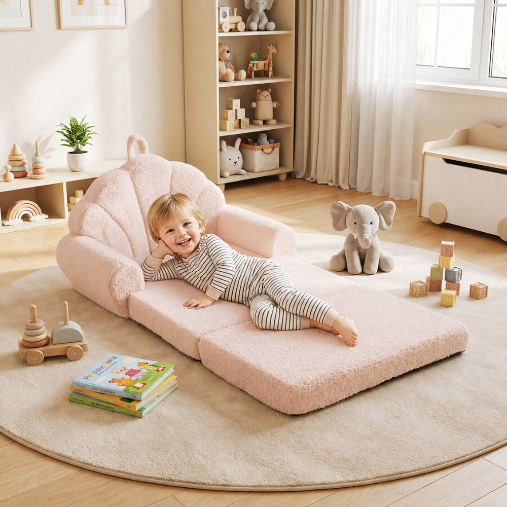 Kids Convertible Fold Out Sofa And Toddler Lounger With Non-Slip Base