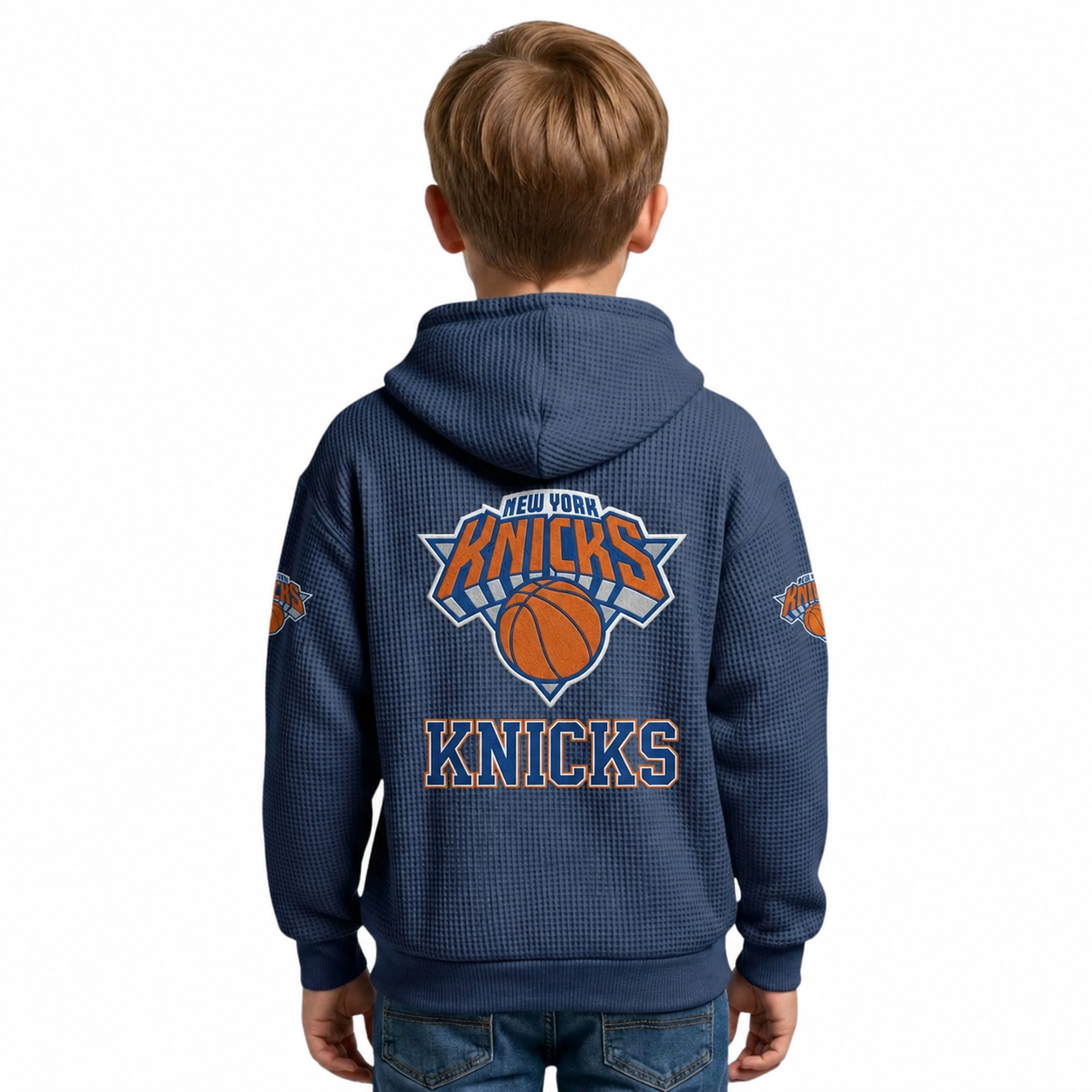 New York Knicks EST 1946 Printed Waffle Quarter Zip Basketball Fan Hoodie For Kids
