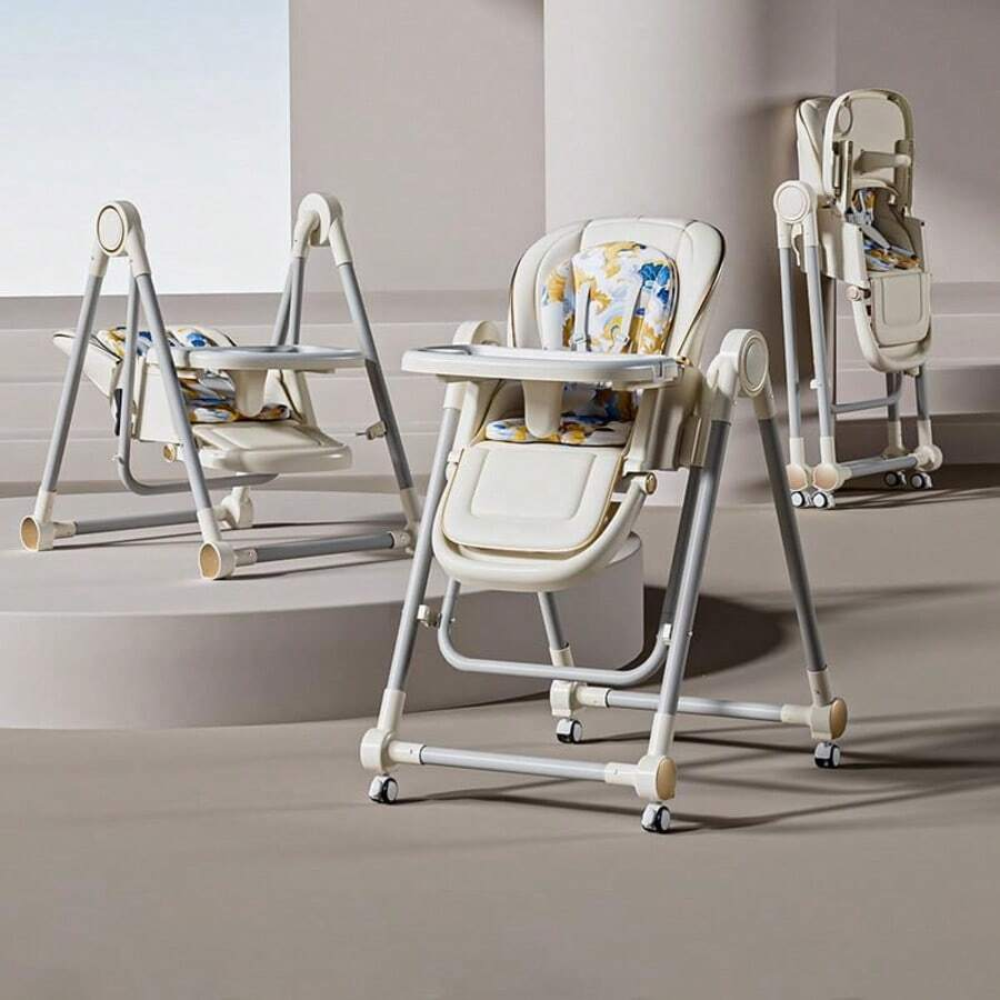Lcchabls 3 In 1 Baby High Chair With Removable Dual Trays Adjustable Feeding Rocking Seat For Toddlers 8 Height Levels