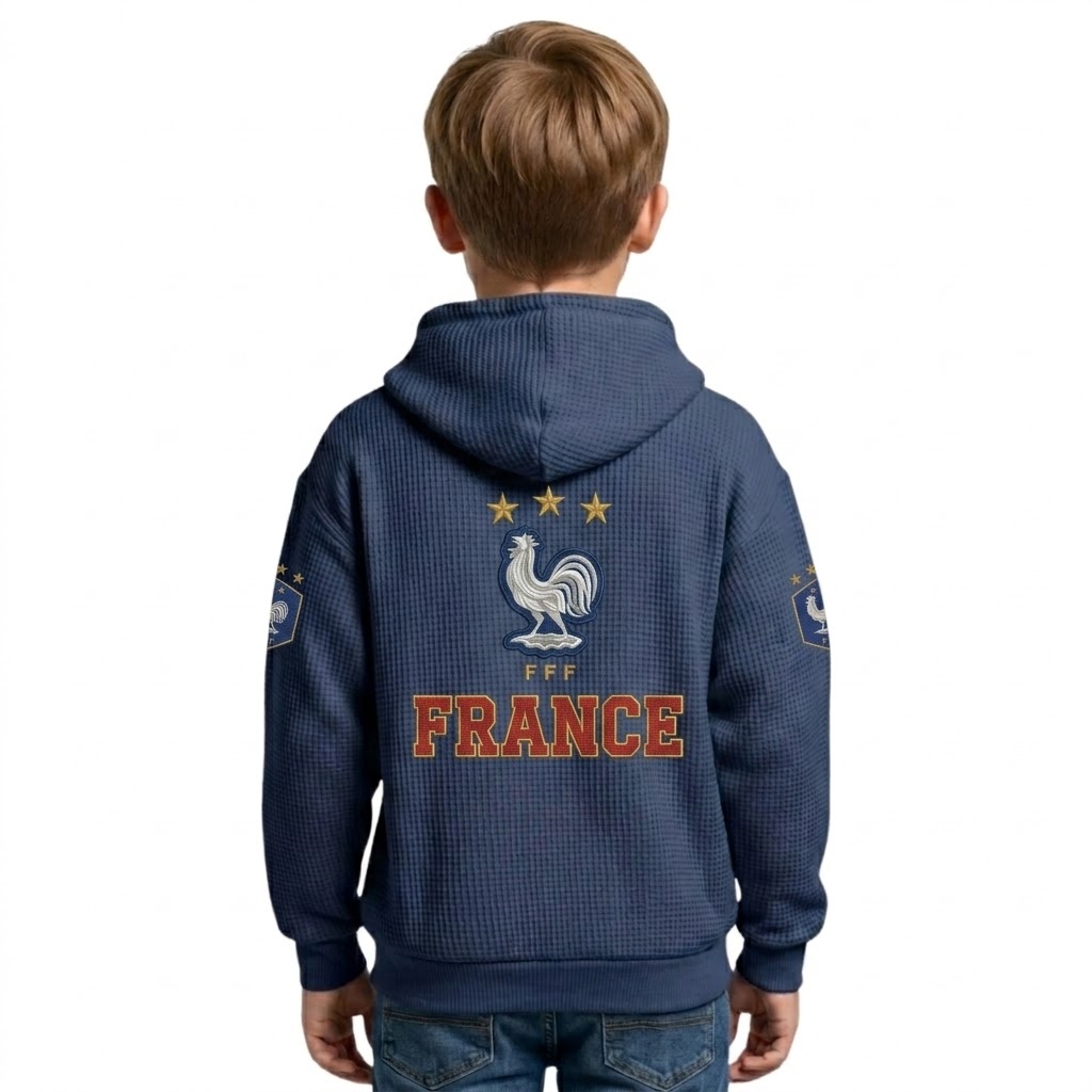 FIFA 2026 France Printed Waffle Quarter Zip Football Fan Hoodie For Kids