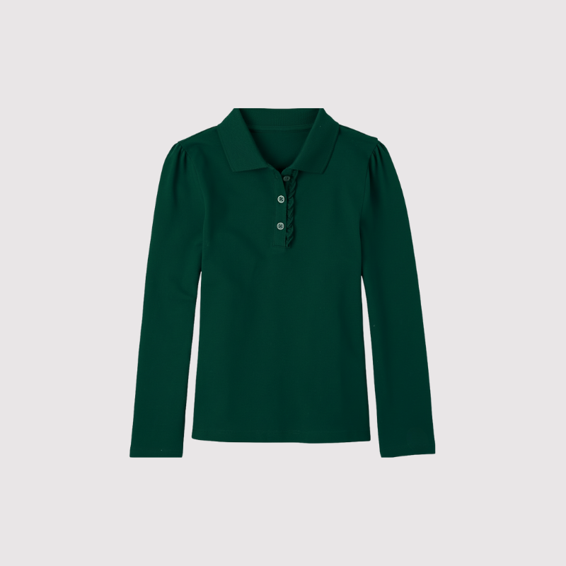 Girls Long Sleeve Ruffle Pique Polo