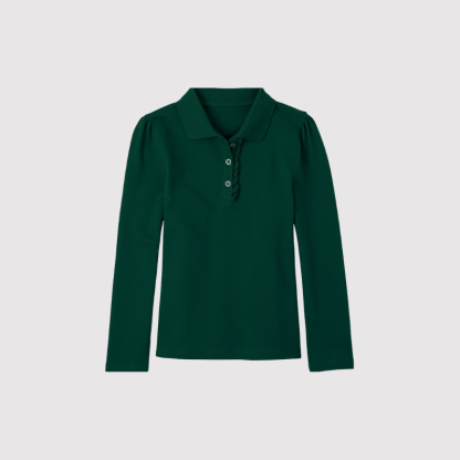 Girls Long Sleeve Ruffle Pique Polo