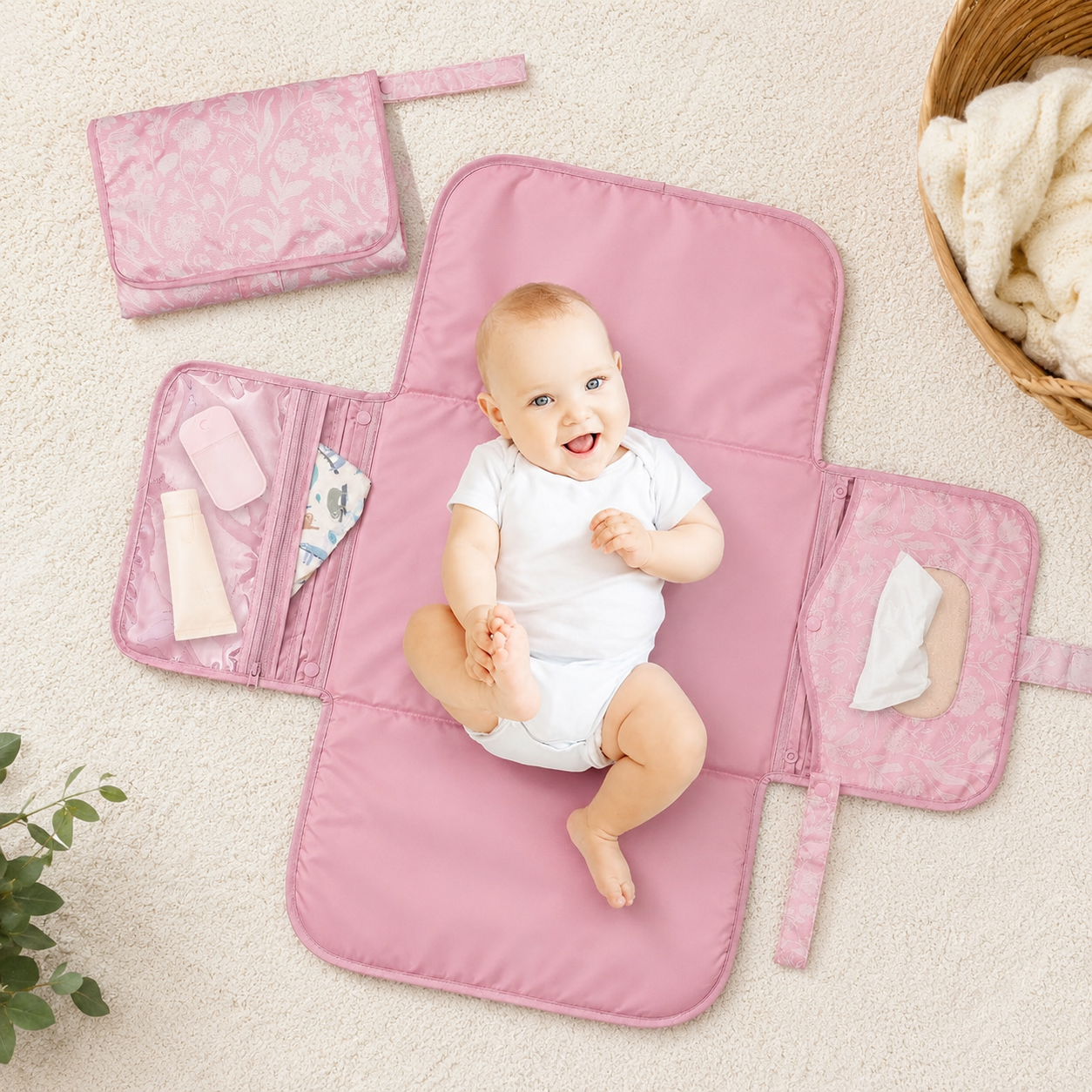 Portable Waterproof Diaper Changing Pad With Wipes Pocket For Travel