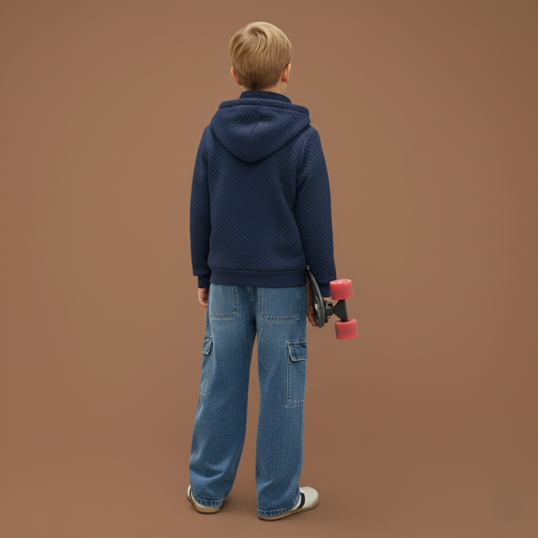 Kids Boys Quilted Sweatshirt with Quarter Zip Long Sleeves