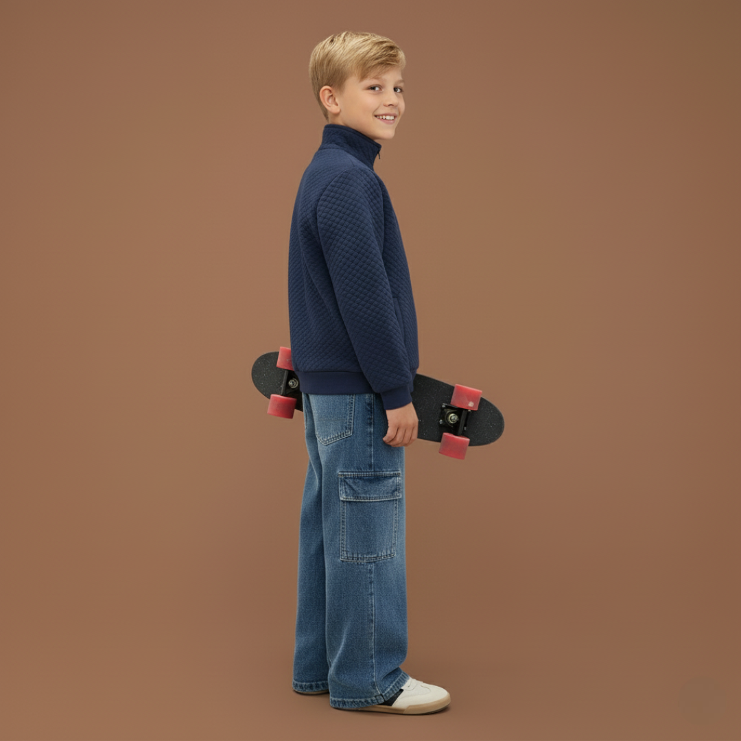 Kids Boys Quilted Sweatshirt with Quarter Zip Long Sleeves