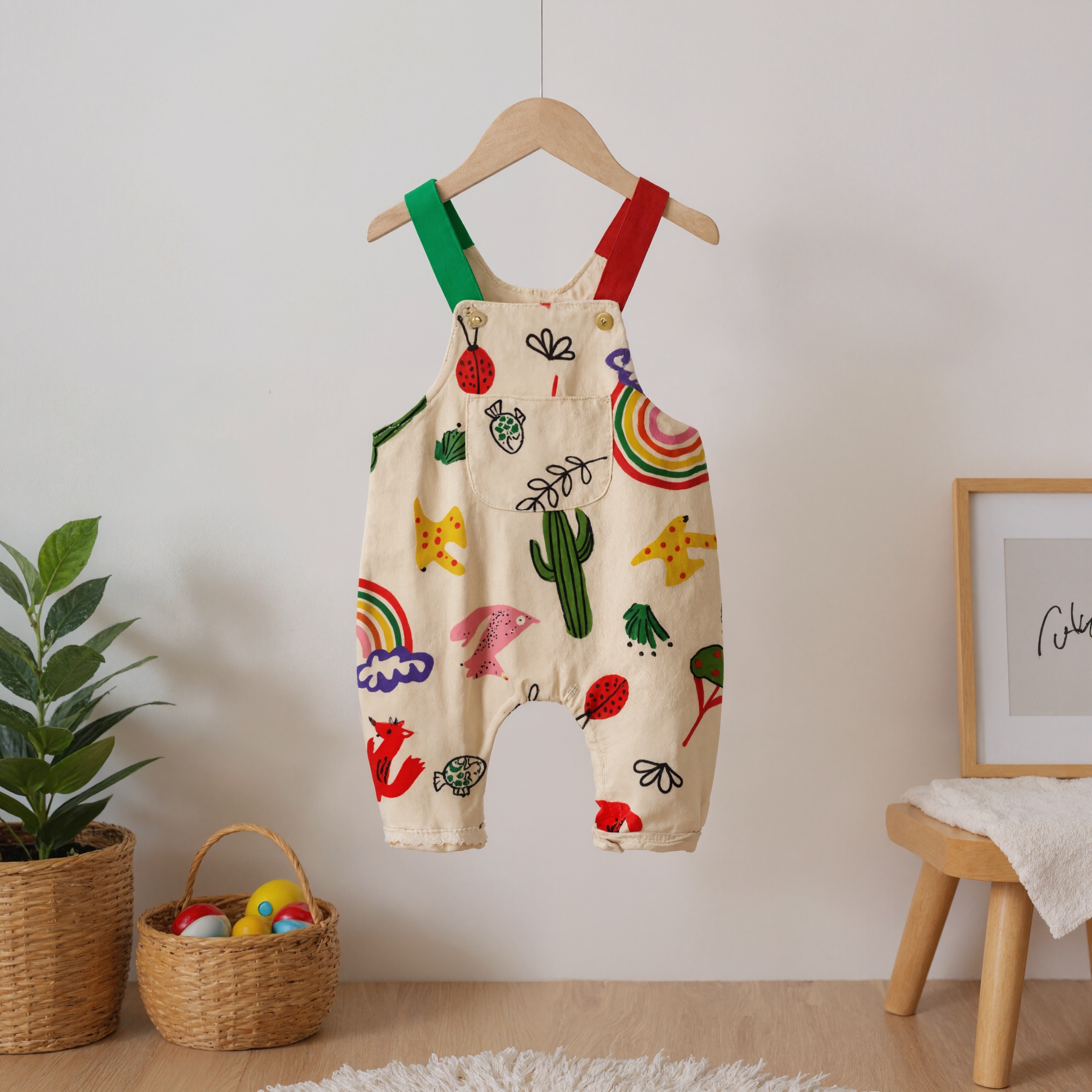 Baby Multicolor Animal Printed Overalls