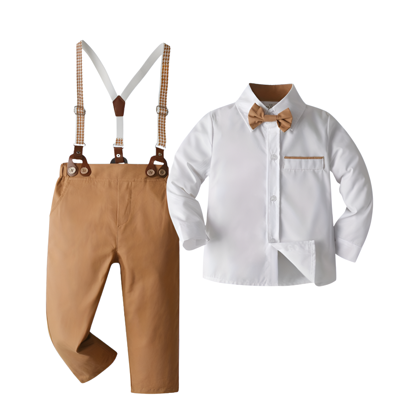 2 Piece Of Classic Outfit With Bow Tie And Suspenders Set For Baby Boys