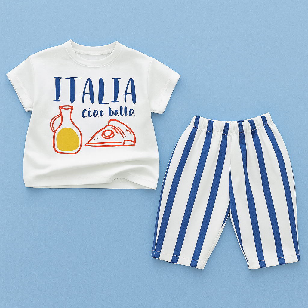 Baby Vertical Striped Cotton 2 Piece Outfit Set