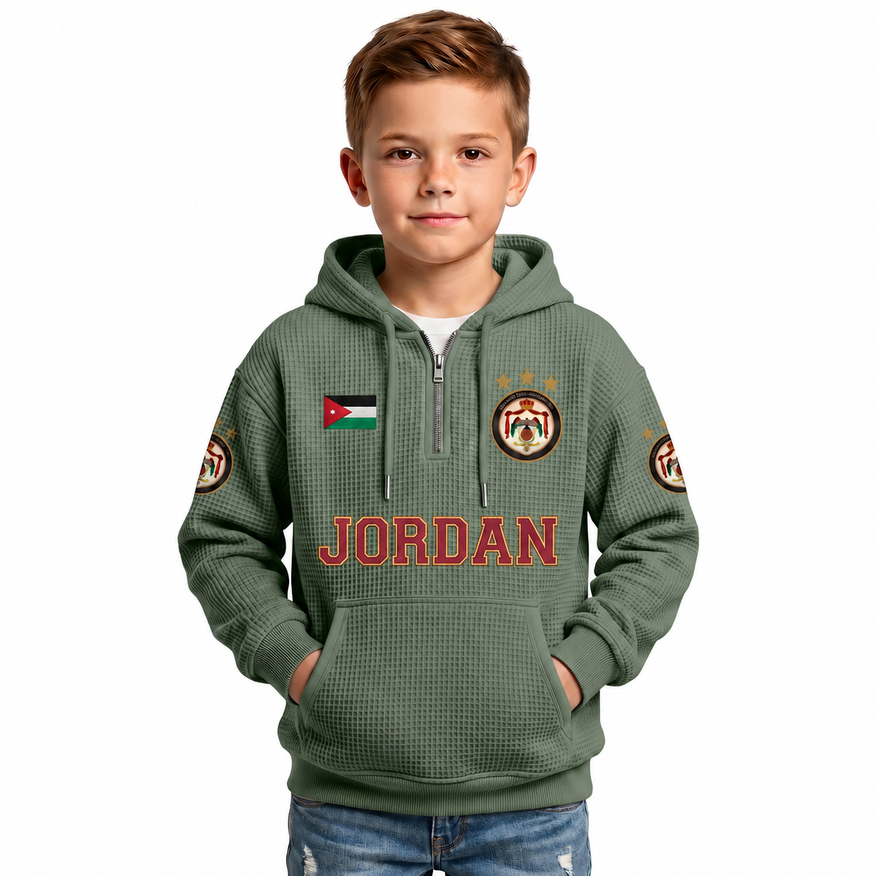 Jordan Printed Waffle Quarter Zip Football Fan Hoodie For Kids