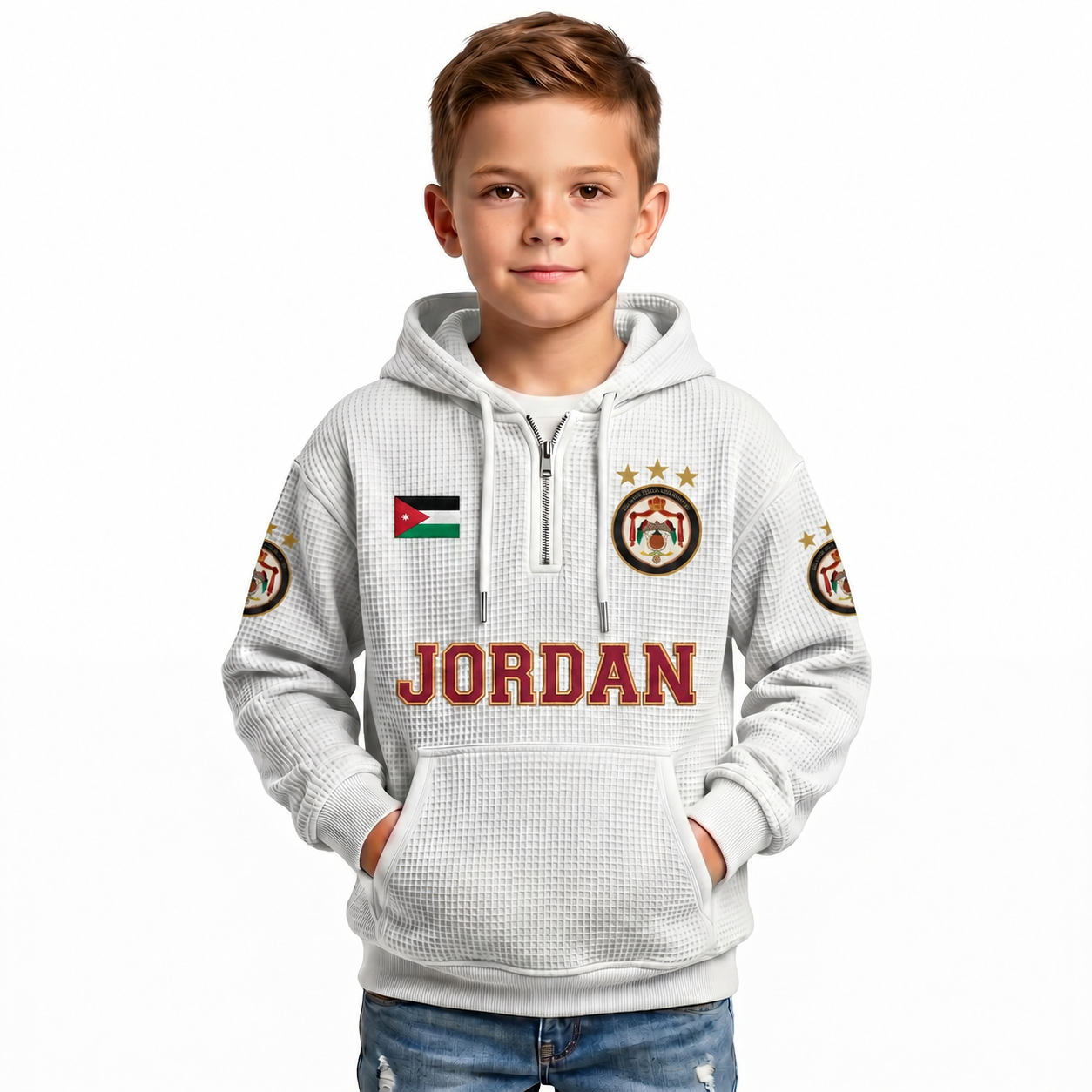 Jordan Printed Waffle Quarter Zip Football Fan Hoodie For Kids