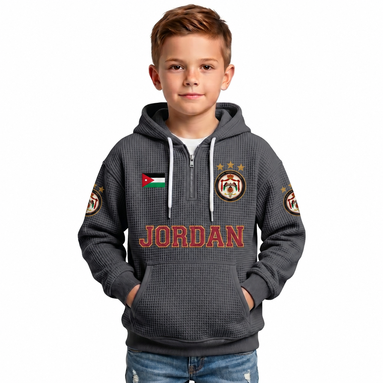 Jordan Printed Waffle Quarter Zip Football Fan Hoodie For Kids