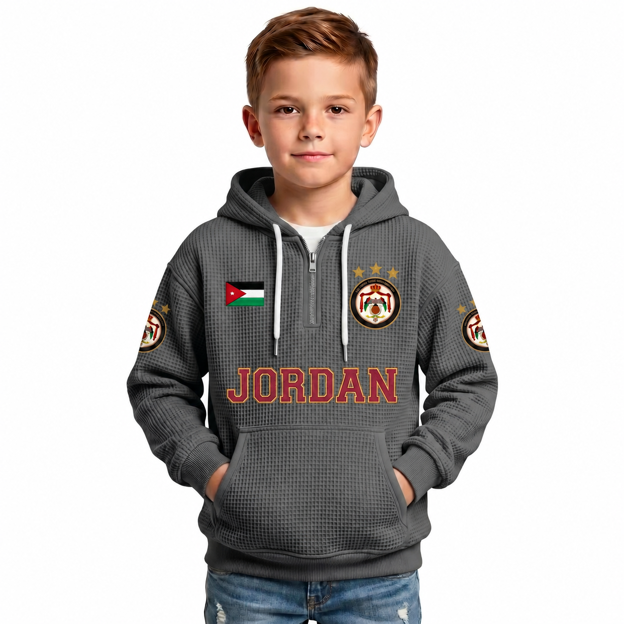 Jordan Printed Waffle Quarter Zip Football Fan Hoodie For Kids