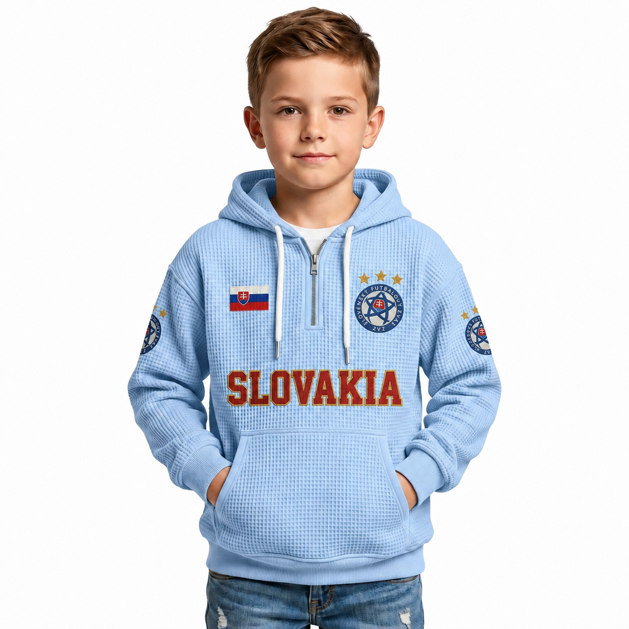 Slovakia Printed Waffle Quarter Zip Football Fan Hoodie For Kids