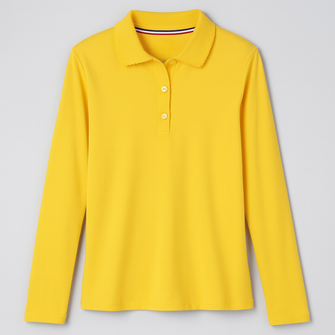 Girls Uniform Long Sleeve Picot Collar Polo