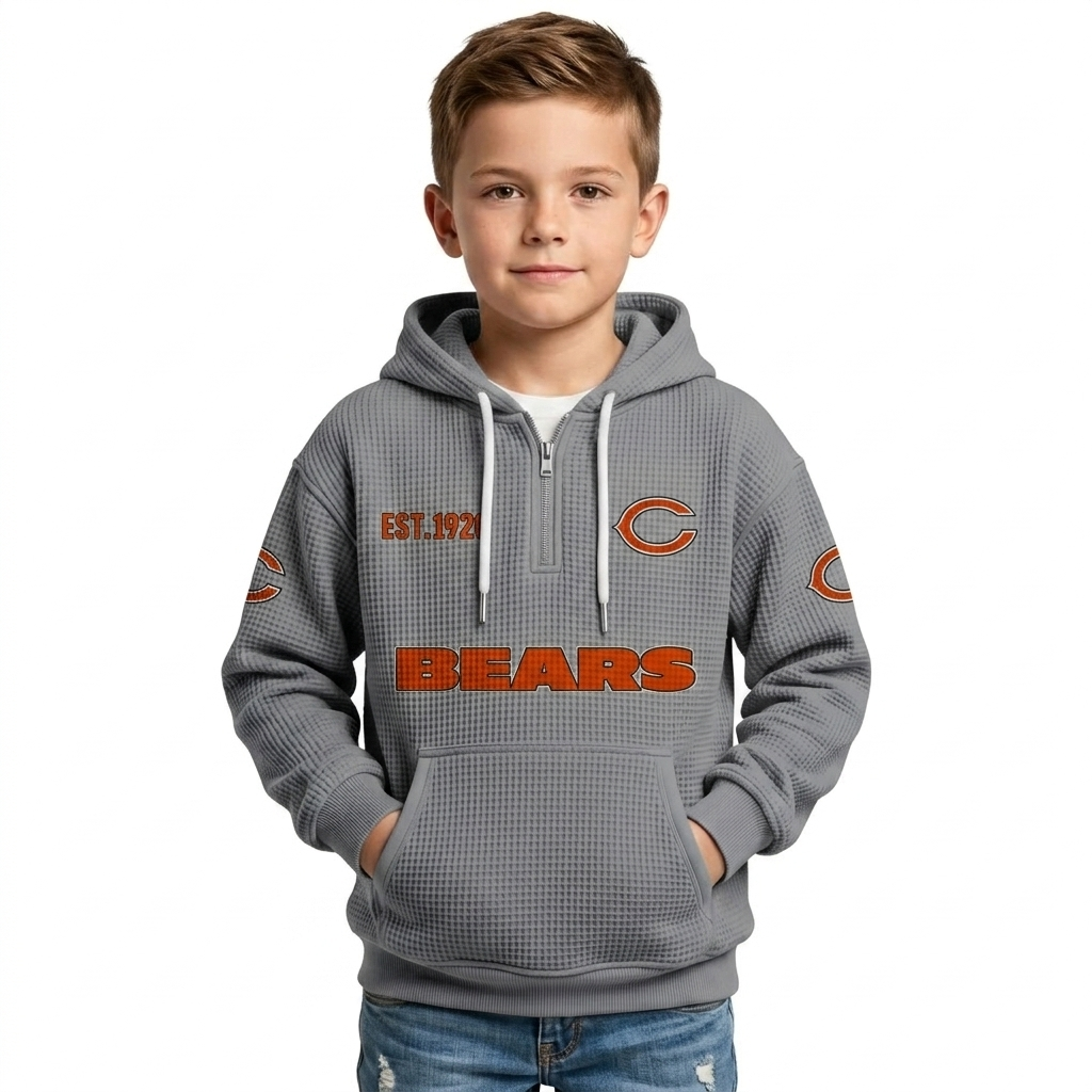 Chicago Bears EST 1920 Printed Quarter Zip Waffle Football Fan Hoodie For Kids