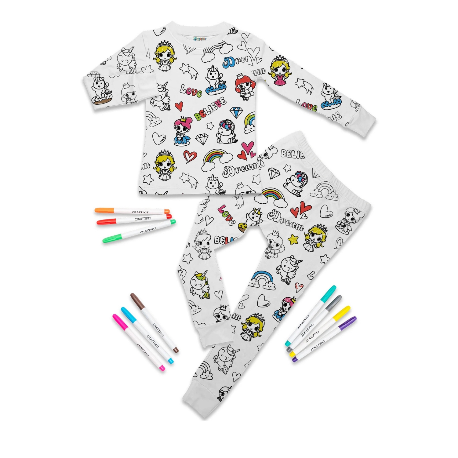 Creative Coloring Pajama Set For Kids