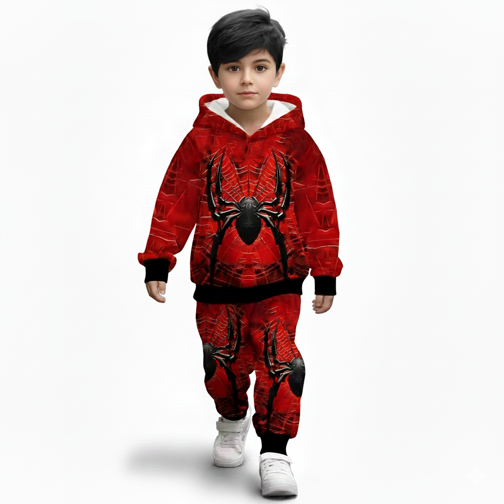 Spider Print Matching Hooded Sweatshirt Outfit