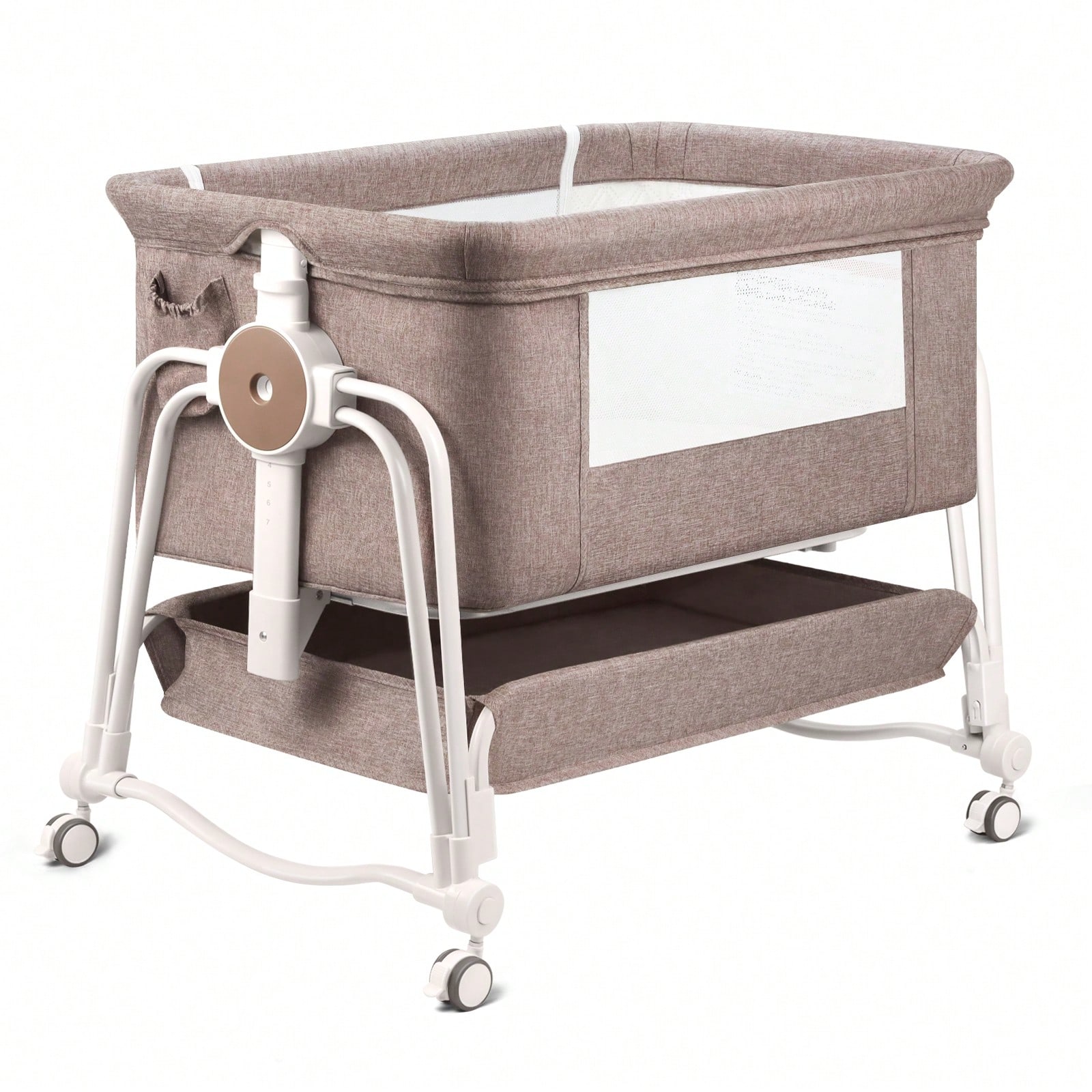 4 in 1 Baby Bassinet Bedside Sleeper With Wheels Adjustable Height Portable Crib
