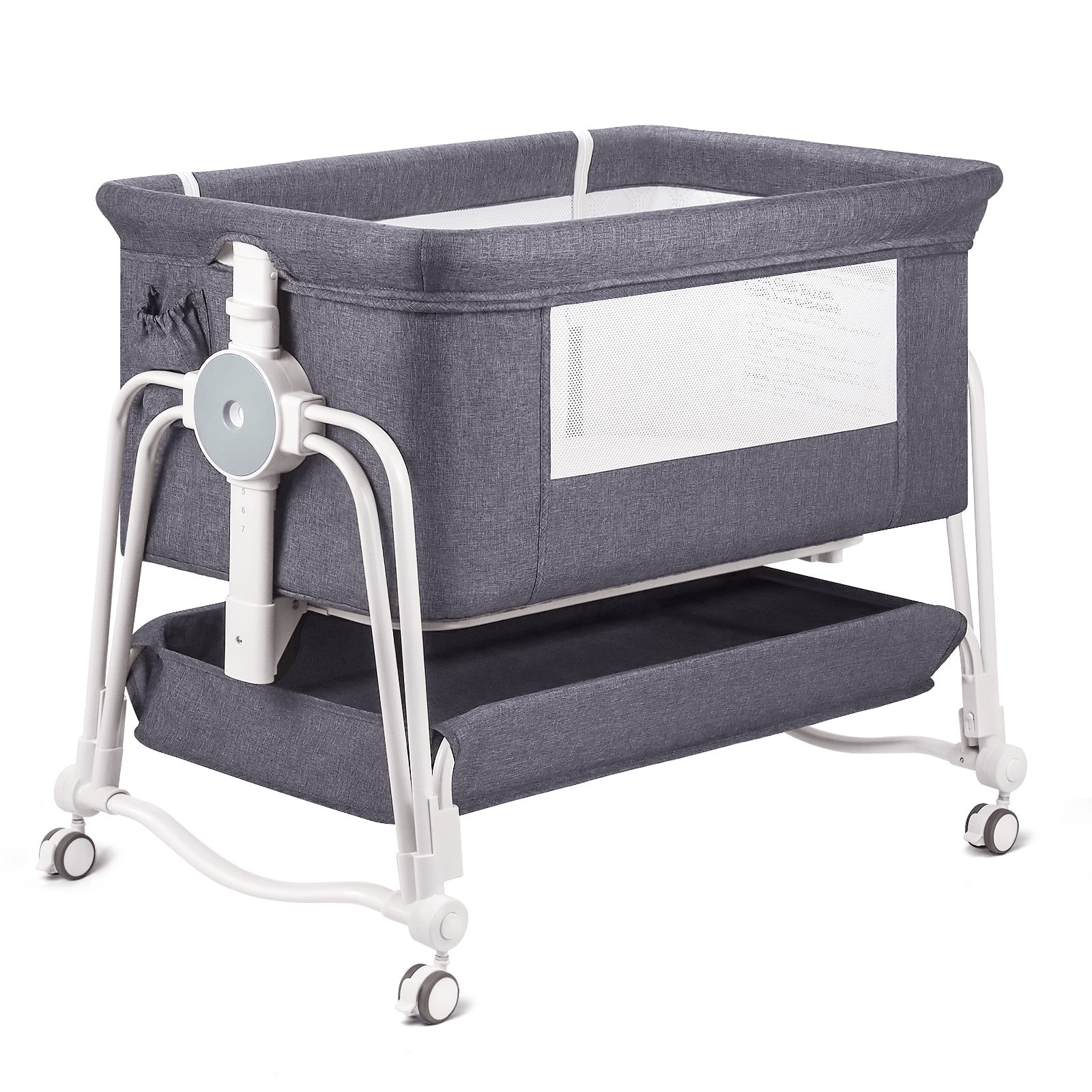 4 in 1 Baby Bassinet Bedside Sleeper With Wheels Adjustable Height Portable Crib