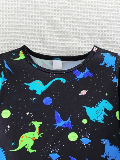 Dinosaur Print Pajama Set With Glow Effect