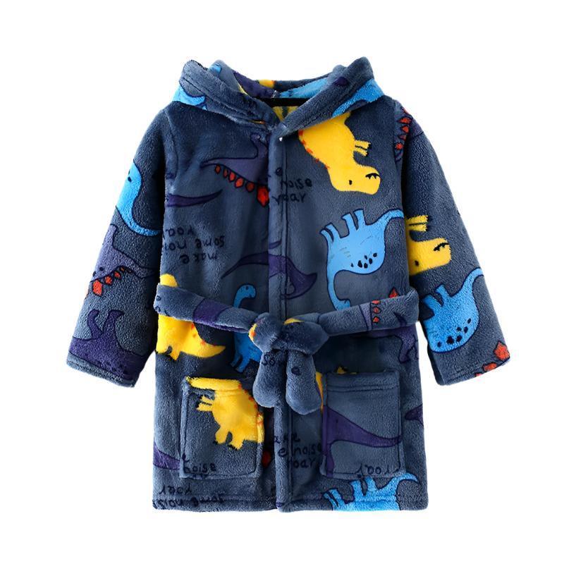 Dinosaur Themed Fleece Robe – Cozy Hooded Kids Robe - Children Pajamas