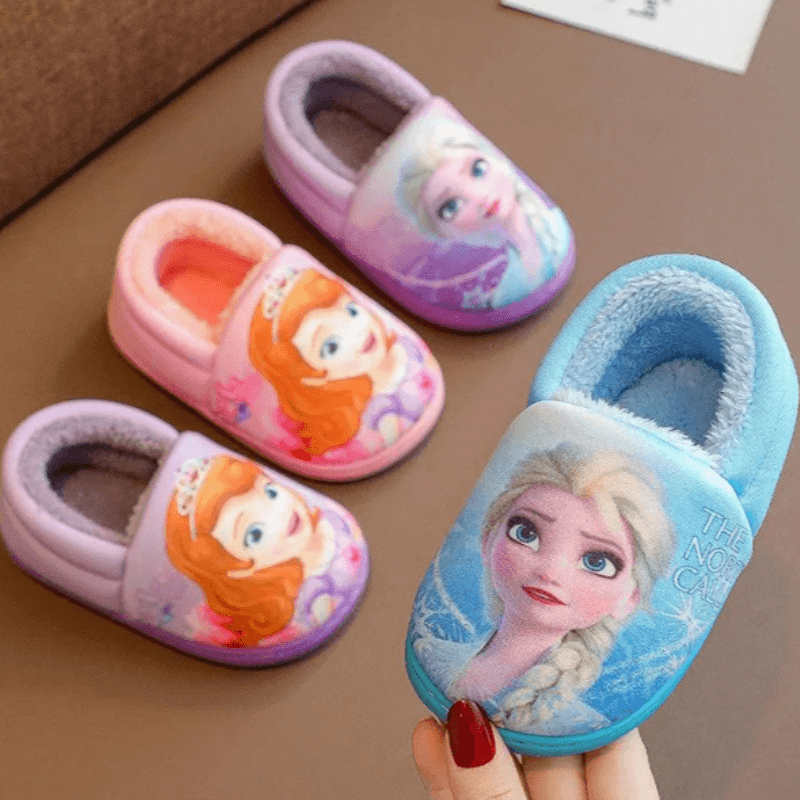 Elsa Flat Shoes – Cartoon Print Slip-On Winter Shoes for Girls - Children Pajamas