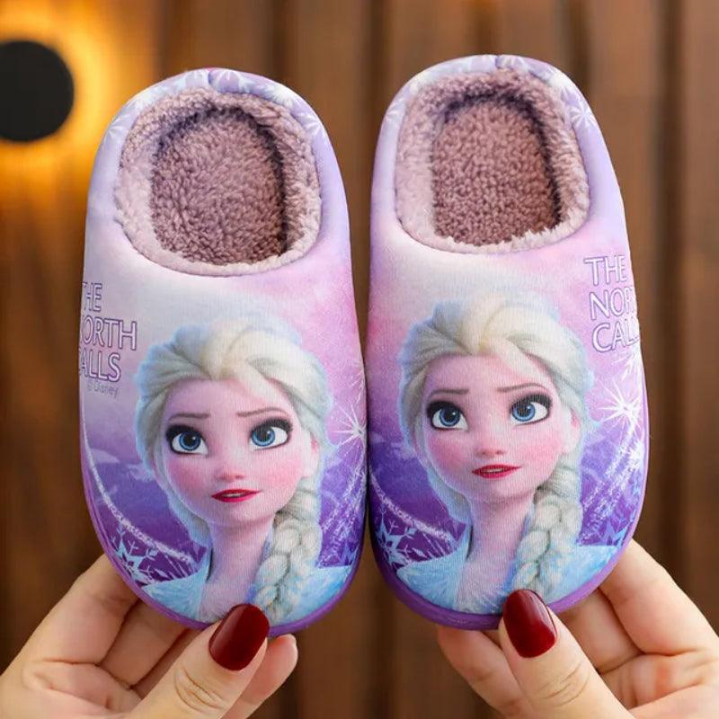 Elsa Flat Shoes – Cartoon Print Slip-On Winter Shoes for Girls - Children Pajamas