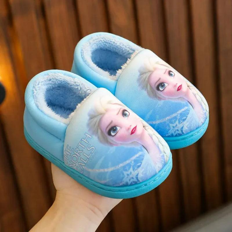 Elsa Flat Shoes – Cartoon Print Slip-On Winter Shoes for Girls - Children Pajamas