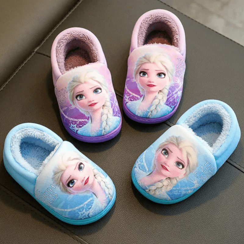 Elsa Flat Shoes – Cartoon Print Slip-On Winter Shoes for Girls - Children Pajamas