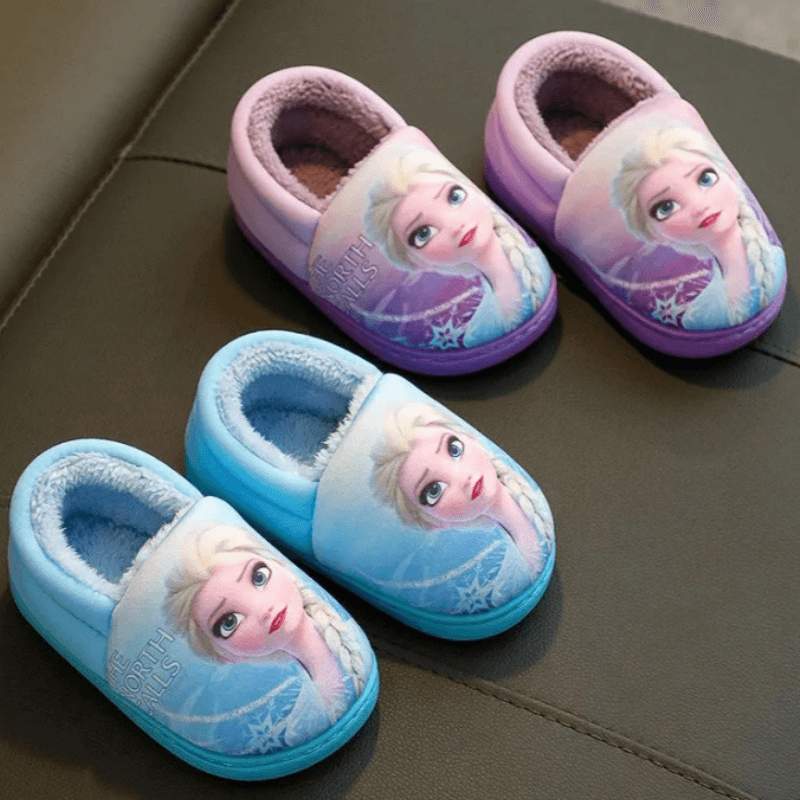 Elsa Flat Shoes – Cartoon Print Slip-On Winter Shoes for Girls - Children Pajamas