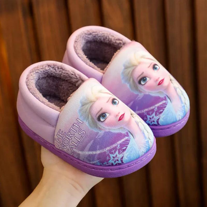 Elsa Flat Shoes – Cartoon Print Slip-On Winter Shoes for Girls - Children Pajamas