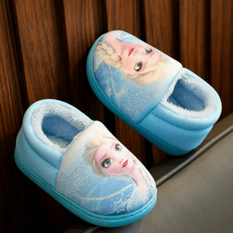 Elsa Flat Shoes – Cartoon Print Slip-On Winter Shoes for Girls - Children Pajamas