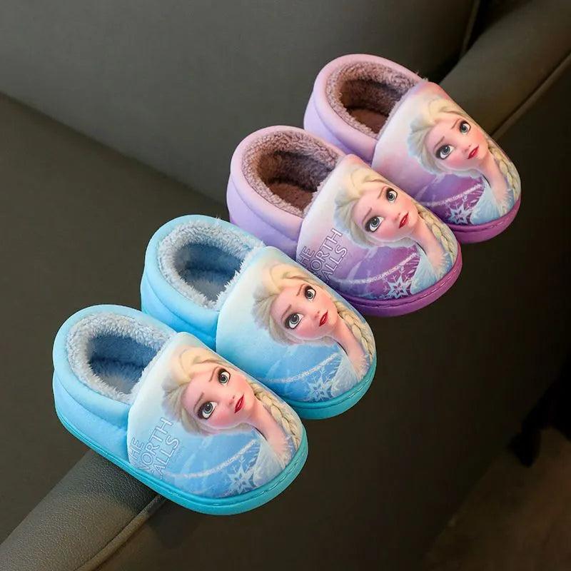 Elsa Flat Shoes – Cartoon Print Slip-On Winter Shoes for Girls - Children Pajamas