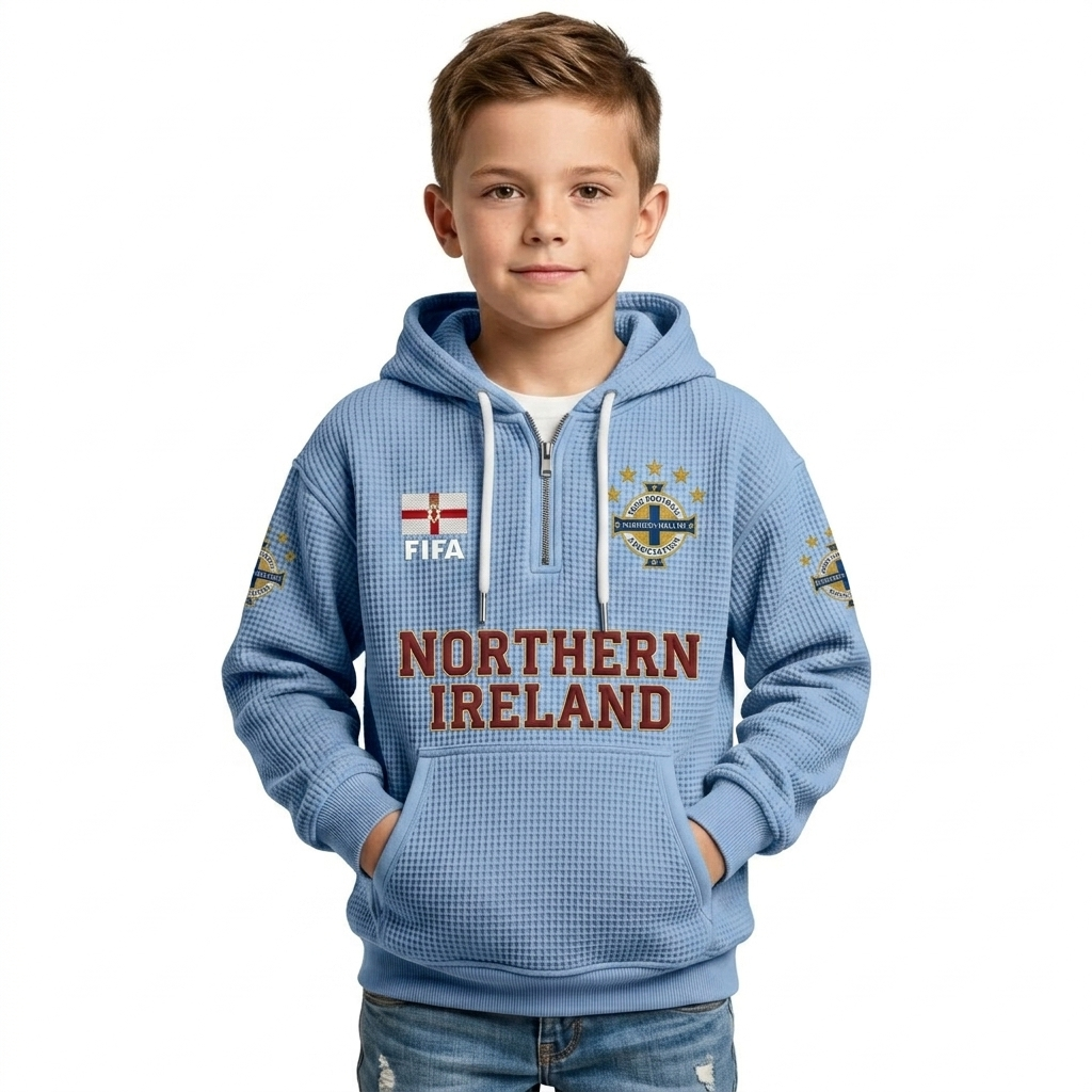 FIFA 2026 Northern Ireland Printed Waffle Quarter Zip Football Fan Hoodie For Kids